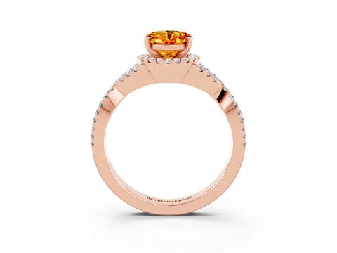 Rose gold Oval Cut Citrine Halo Twist Band Solitaire Prong Setting Ring_3