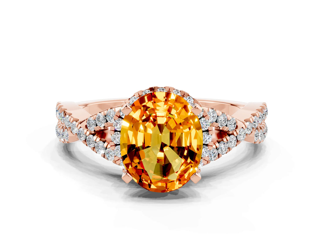 Rose gold Oval Cut Citrine  Halo Twist Band Solitaire Prong Setting Ring_42