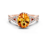 Rose gold Oval Cut Citrine  Halo Twist Band Solitaire Prong Setting Ring_42