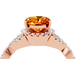 Rose gold Oval Cut Citrine  Halo Twist Band Solitaire Prong Setting Ring_46