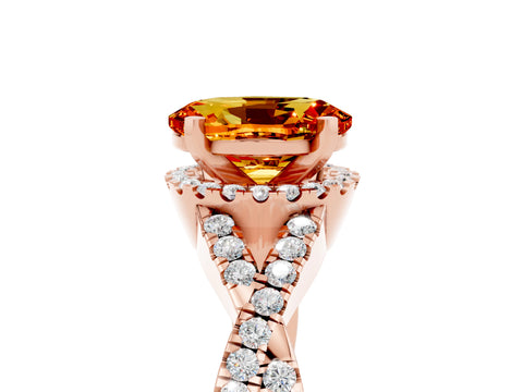 Rose gold Oval Cut Citrine Halo Twist Band Solitaire Prong Setting Ring_5