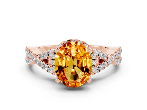 Rose gold Oval Cut Citrine Halo Twist Band Solitaire Prong Setting Ring