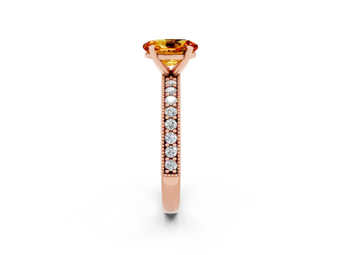 Rose gold Oval Cut Citrine Milgrain Pavé Engagement Ring with Four-Prong Setting_14