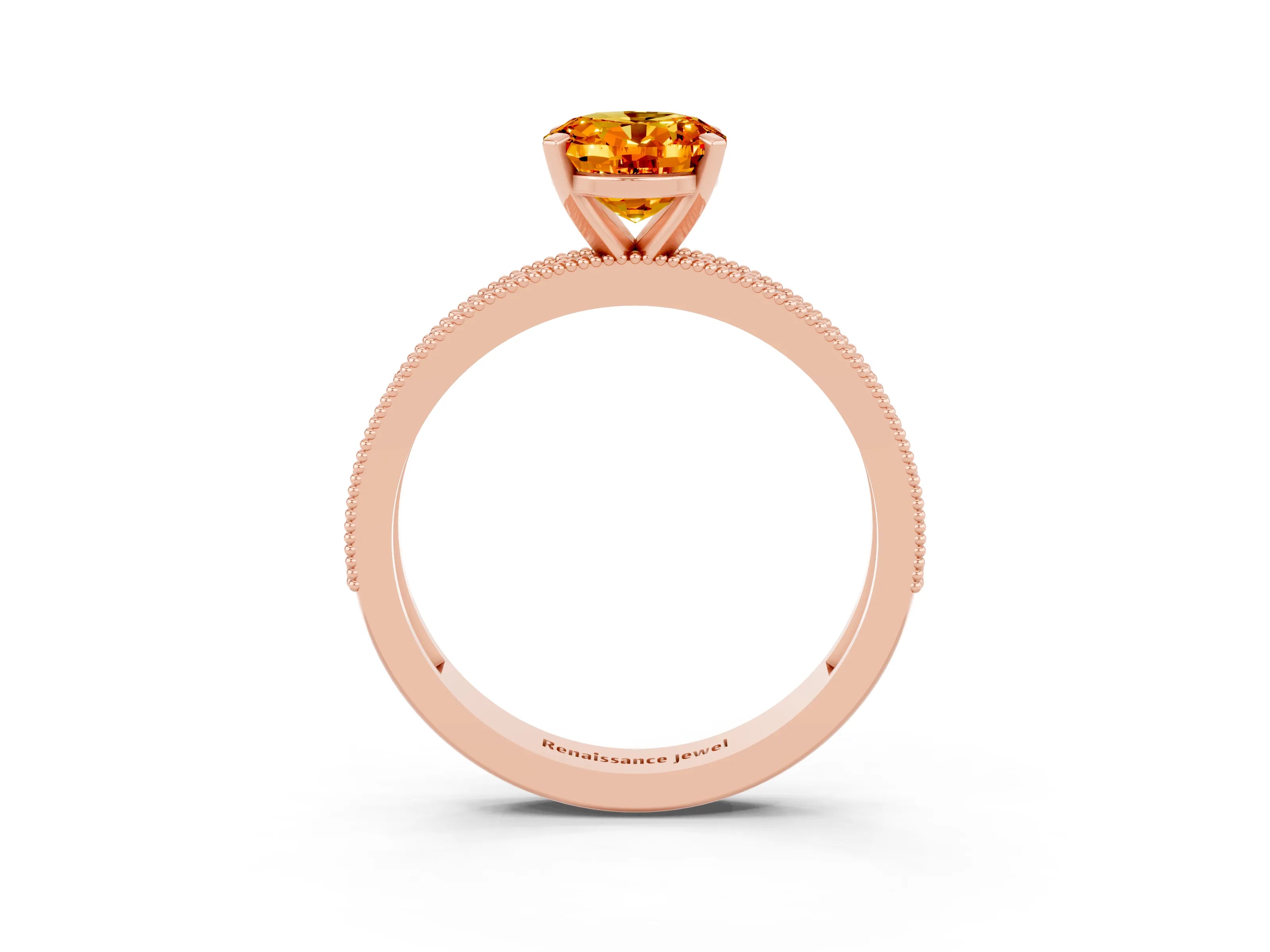 Rose gold Oval Cut Citrine Milgrain Pavé Engagement Ring with Four-Prong Setting_15