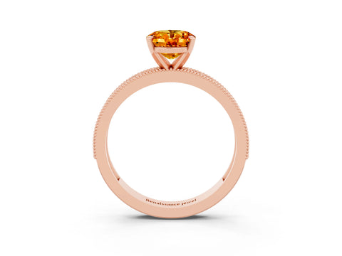 Rose gold Oval Cut Citrine Milgrain Pavé Engagement Ring with Four-Prong Setting_15