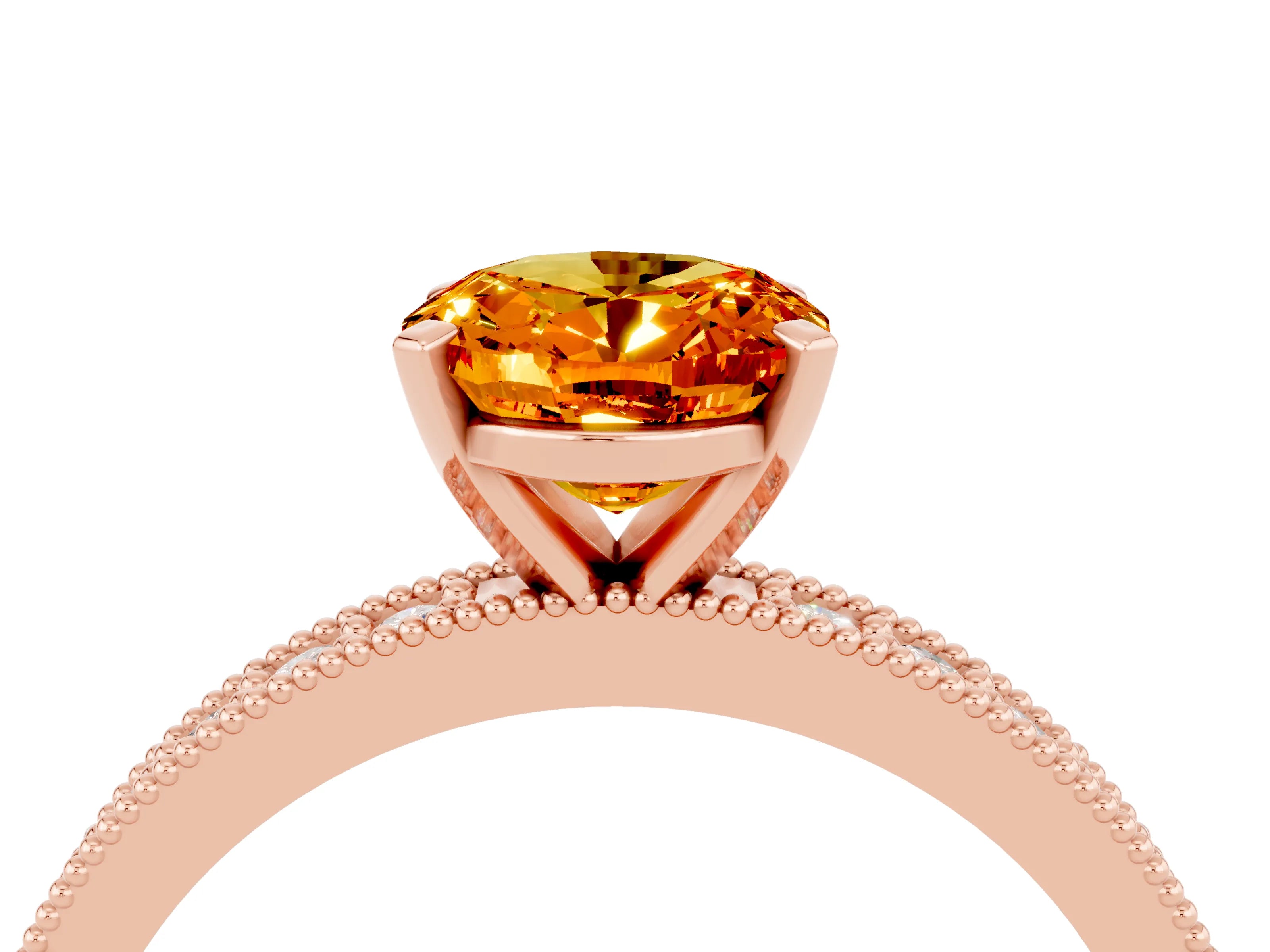 Rose gold Oval Cut Citrine Milgrain Pavé Engagement Ring with Four-Prong Setting_16