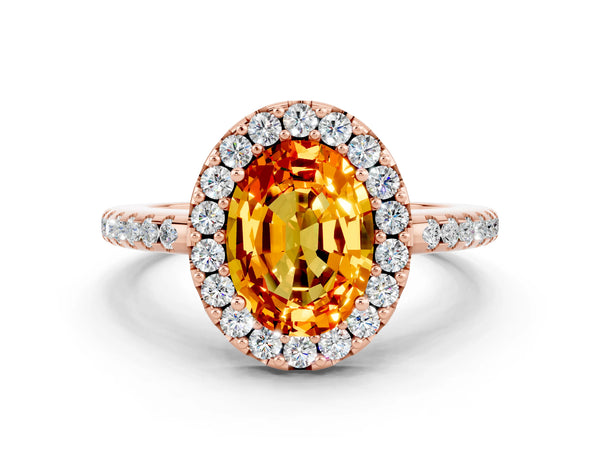 Rose gold Oval Cut Citrine Pavé Halo Ring with Four-Prong Setting