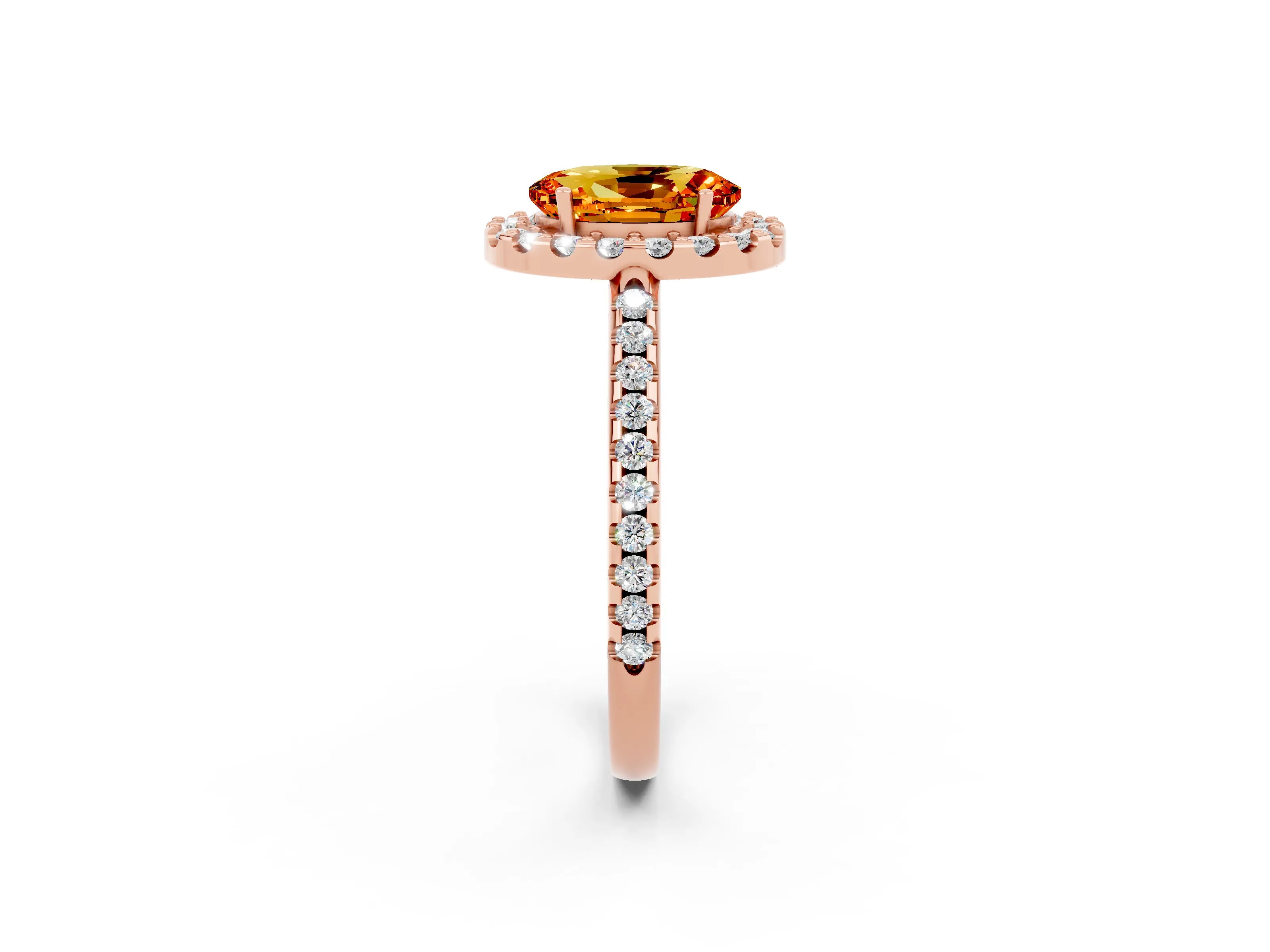 Rose gold Oval Cut Citrine Pavé Halo Ring with Four-Prong Setting_14