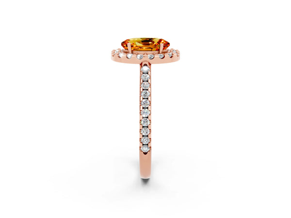 Rose gold Oval Cut Citrine Pavé Halo Ring with Four-Prong Setting