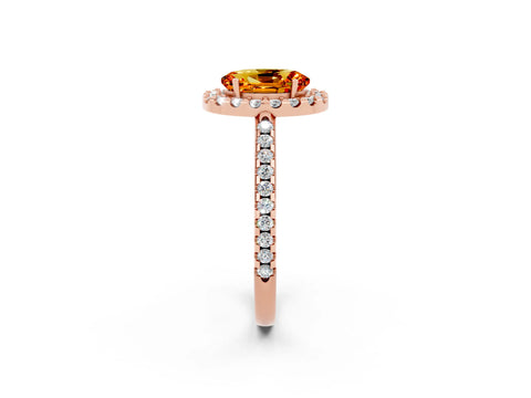 Rose gold Oval Cut Citrine Pavé Halo Ring with Four-Prong Setting_14