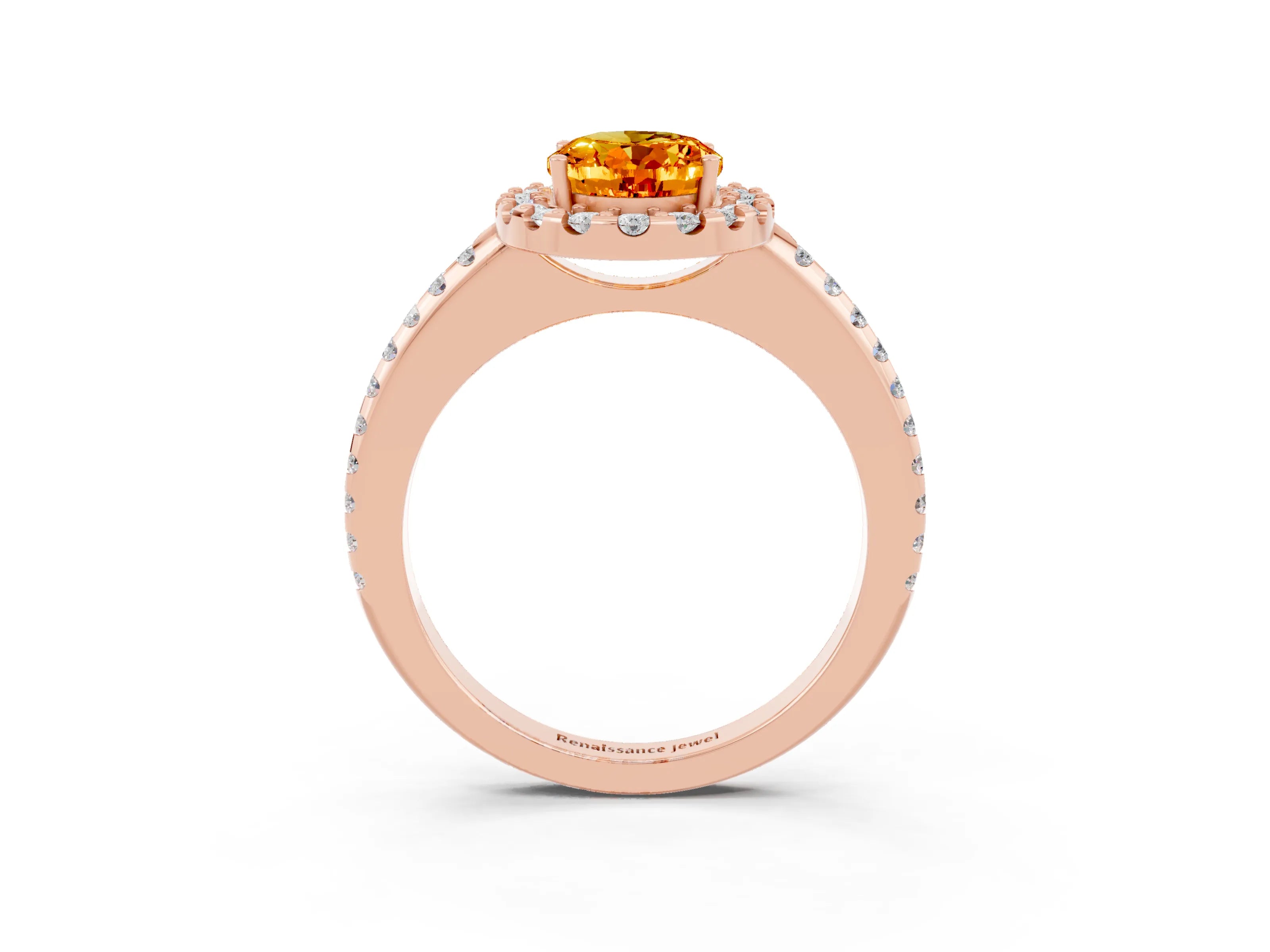 Rose gold Oval Cut Citrine Pavé Halo Ring with Four-Prong Setting_15