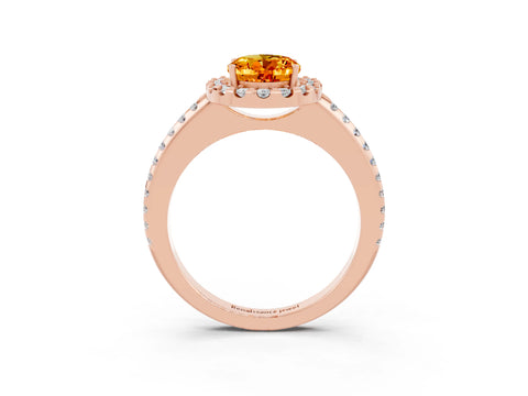 Rose gold Oval Cut Citrine Pavé Halo Ring with Four-Prong Setting_15