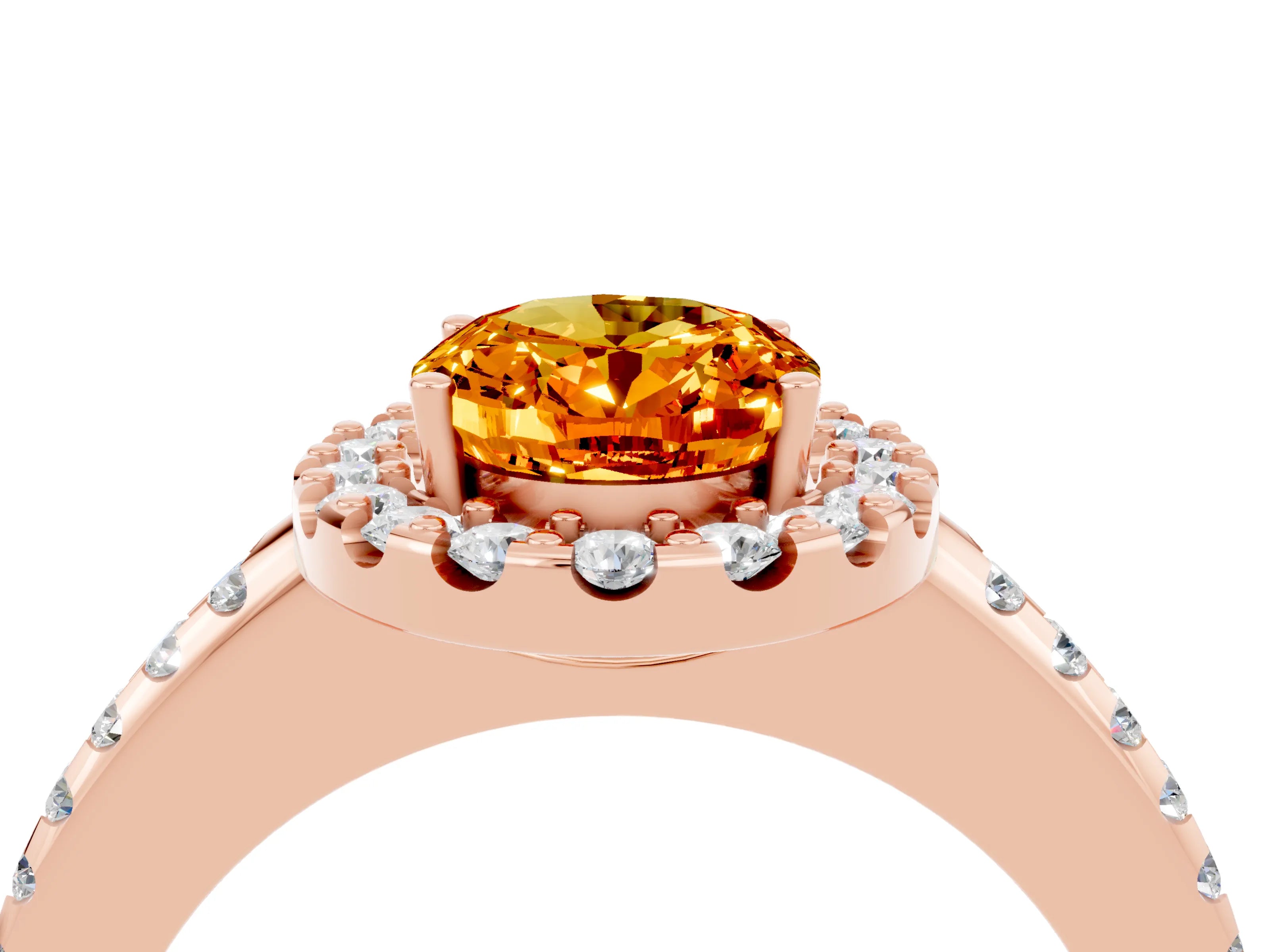 Rose gold Oval Cut Citrine Pavé Halo Ring with Four-Prong Setting_16