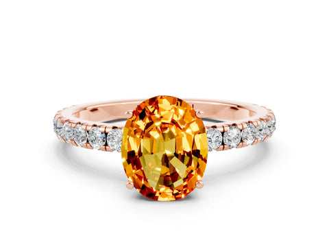 Rose gold Oval Cut Citrine Pavé Solitaire Engagement Ring with Four-Prong Setting_12