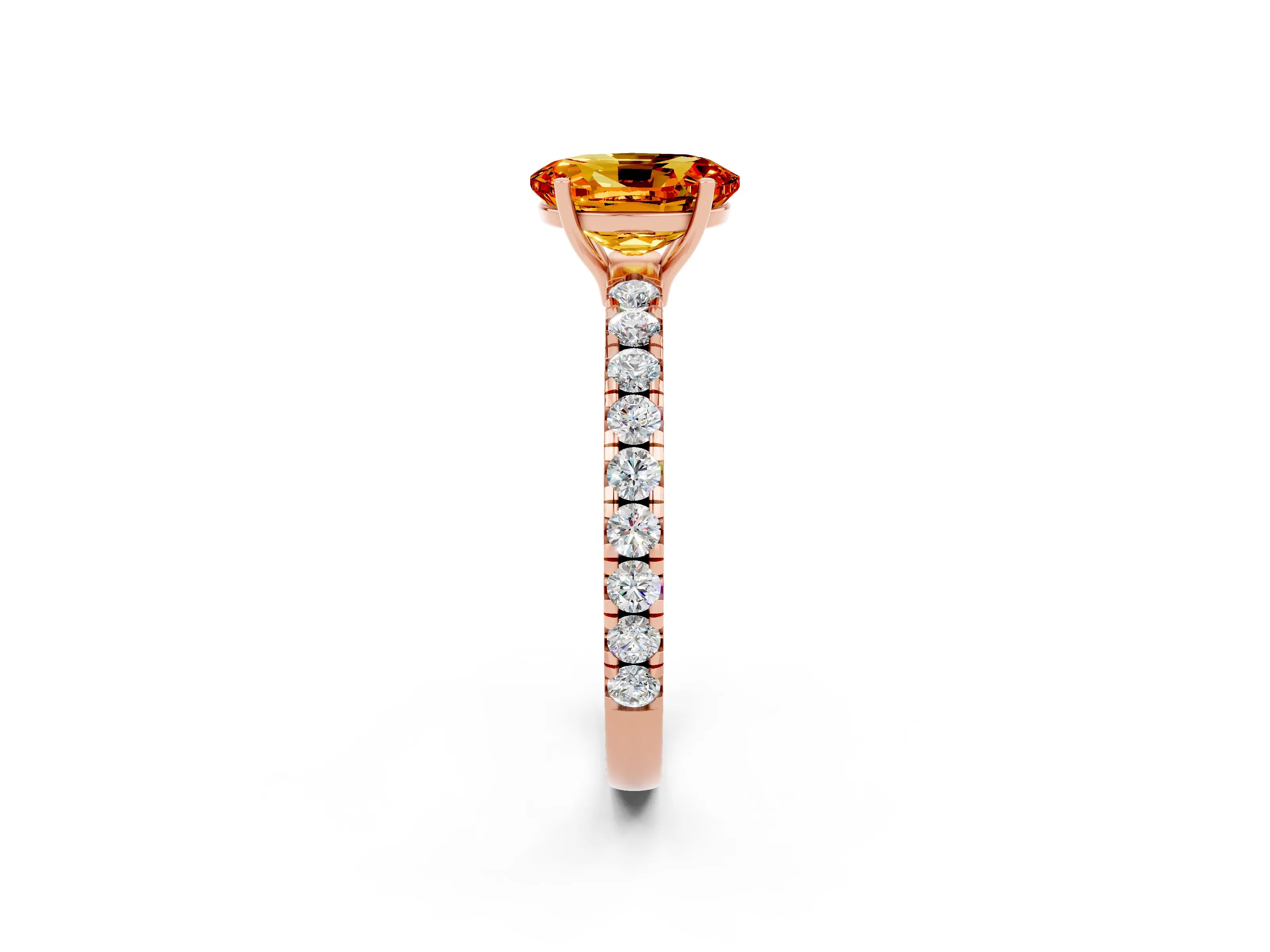 Rose gold Oval Cut Citrine Pavé Solitaire Engagement Ring with Four-Prong Setting_14