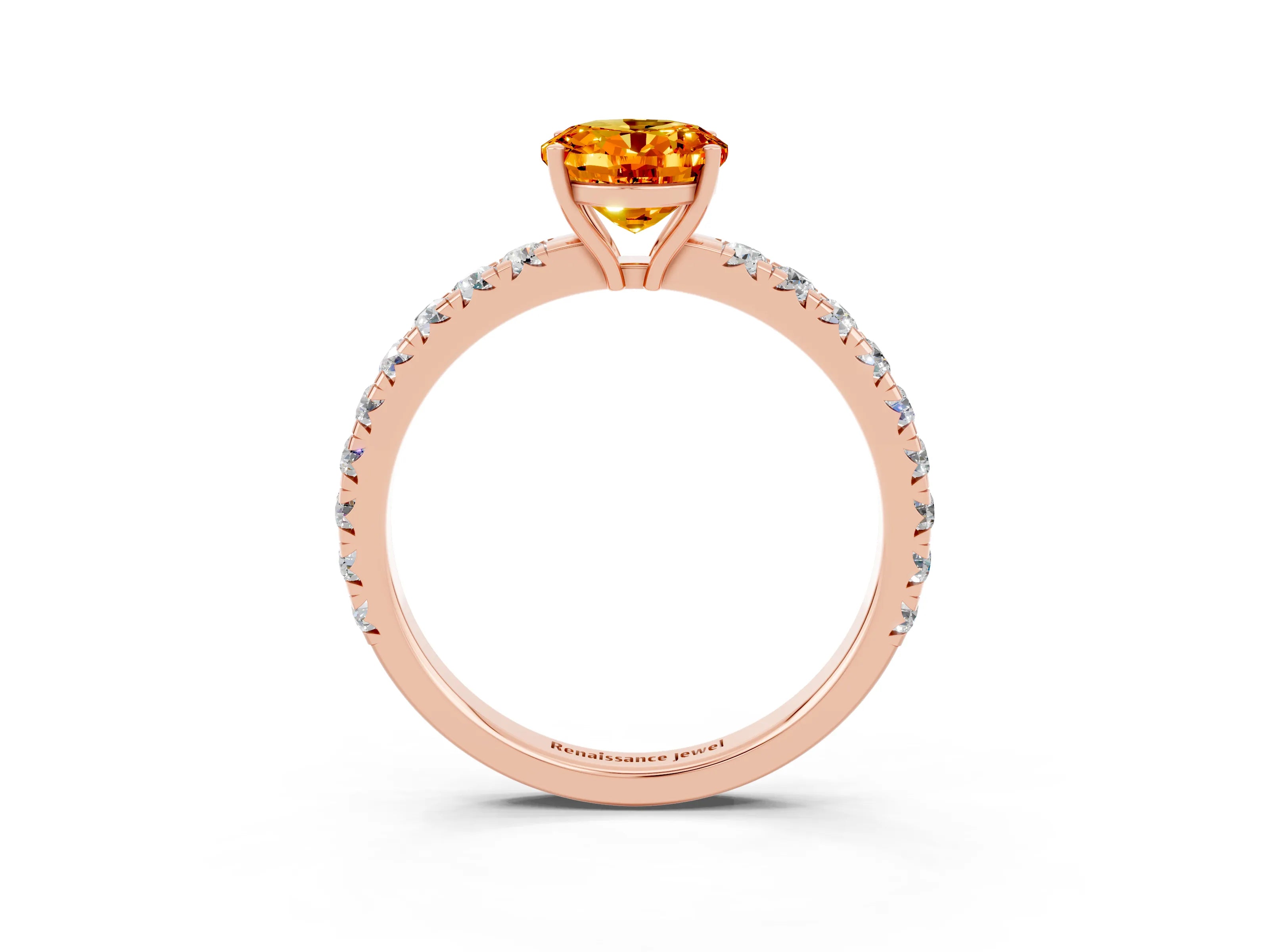 Rose gold Oval Cut Citrine Pavé Solitaire Engagement Ring with Four-Prong Setting_15
