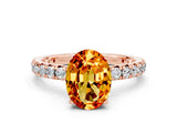 Rose gold Oval Cut Citrine Pavé Solitaire Ring with Round Band and Prong Setting_12