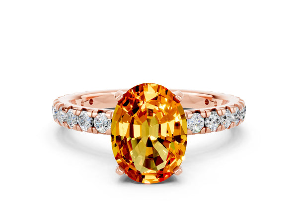 Rose gold Oval Cut Citrine Pavé Solitaire Ring with Round Band and Prong Setting