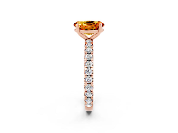 Rose gold Oval Cut Citrine Pavé Solitaire Ring with Round Band and Prong Setting