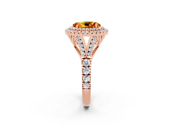 Rose gold Oval Cut Citrine Pavé Split Shank Double Halo Engagement Ring