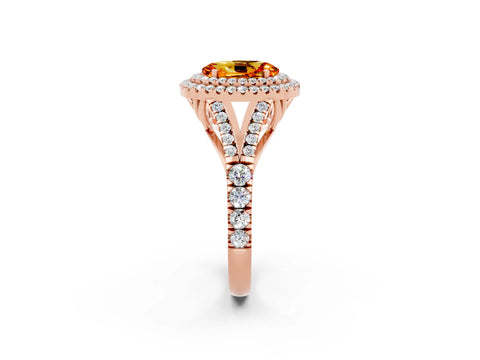 Rose gold Oval Cut Citrine Pavé Split Shank Double Halo Engagement Ring_2