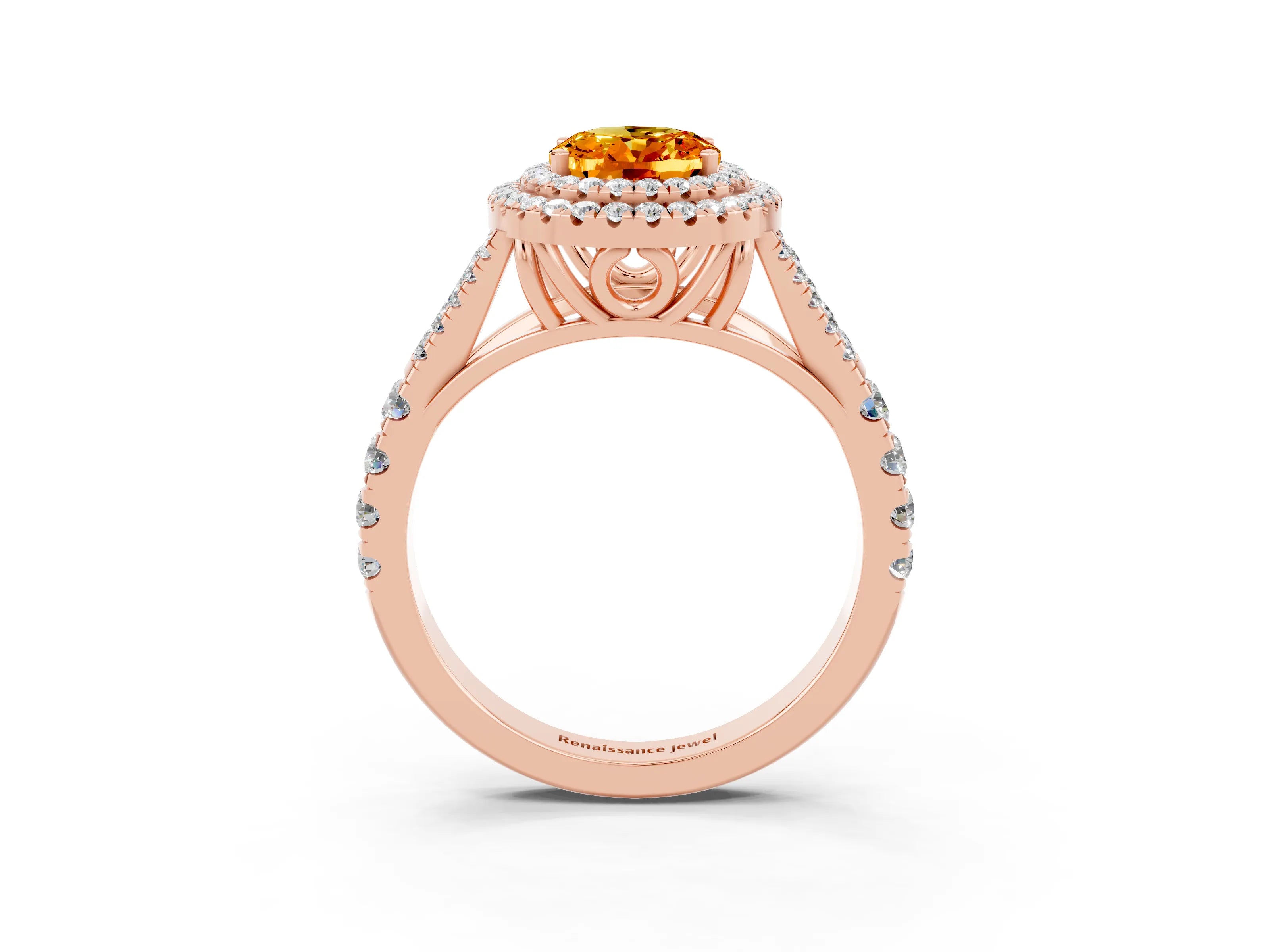 Rose gold Oval Cut Citrine Pavé Split Shank Double Halo Engagement Ring_3