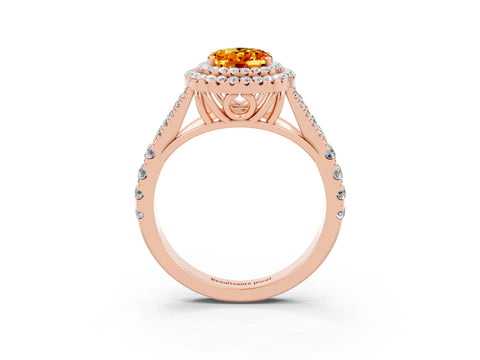 Rose gold Oval Cut Citrine Pavé Split Shank Double Halo Engagement Ring_3