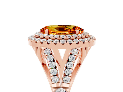 Rose gold Oval Cut Citrine Pavé Split Shank Double Halo Engagement Ring_5