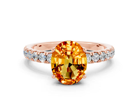 Rose gold Oval Cut Citrine Pave Band Solitaire Ring with Four-Prong Setting_24