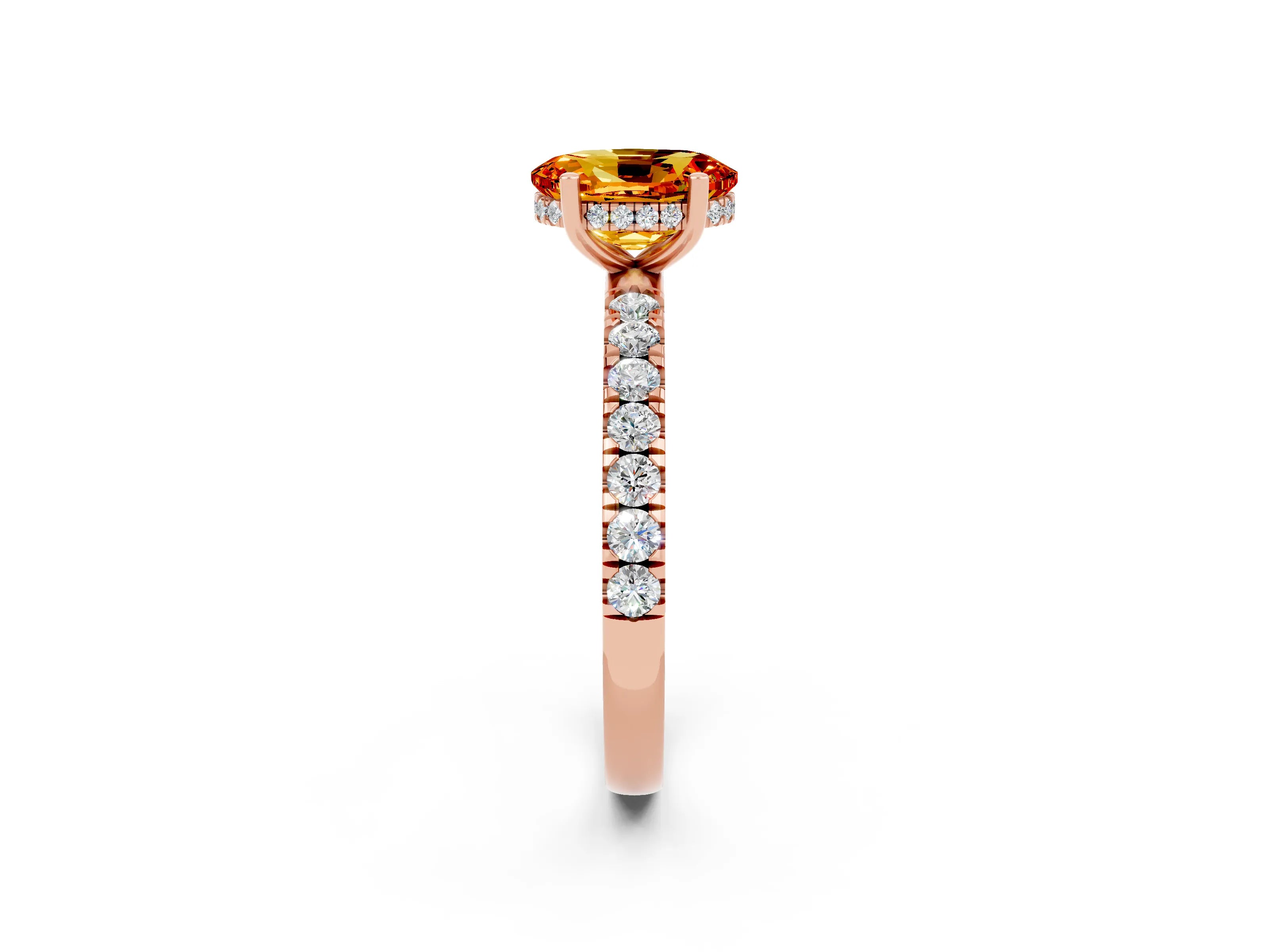 Rose gold Oval Cut Citrine Pave Band Solitaire Ring with Four-Prong Setting_26