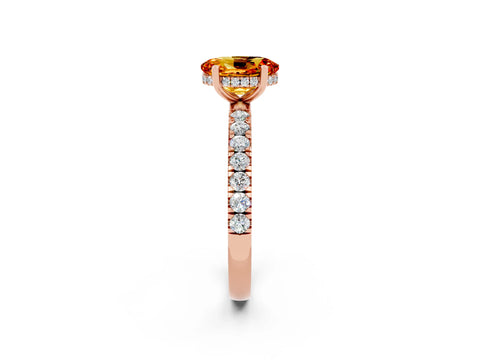 Rose gold Oval Cut Citrine Pave Band Solitaire Ring with Four-Prong Setting_26