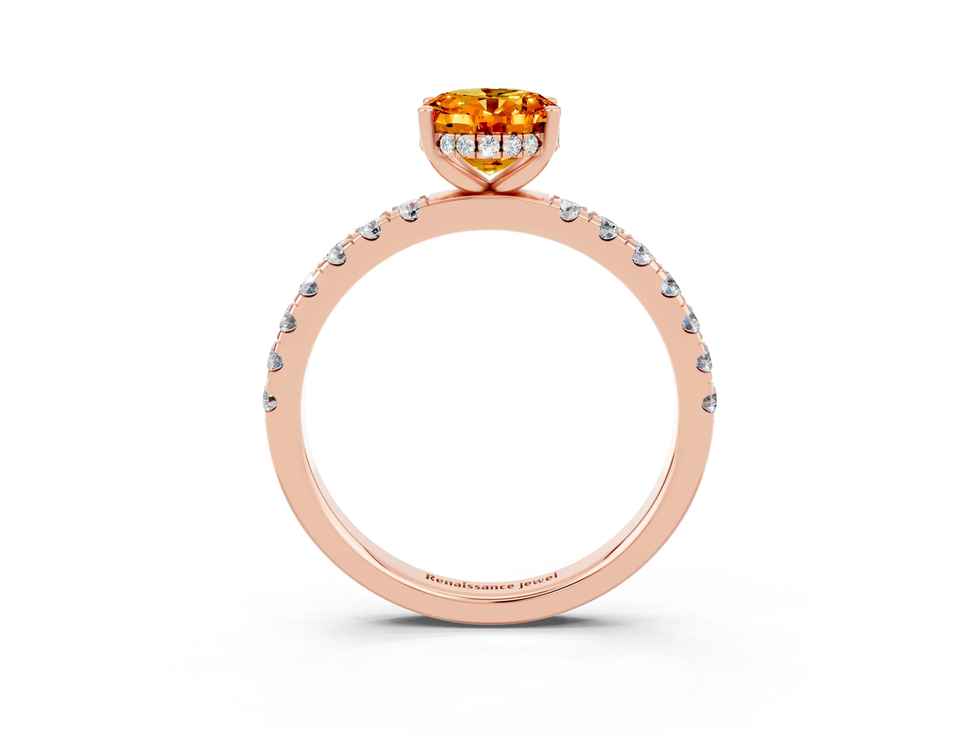 Rose gold Oval Cut Citrine Pave Band Solitaire Ring with Four-Prong Setting_27