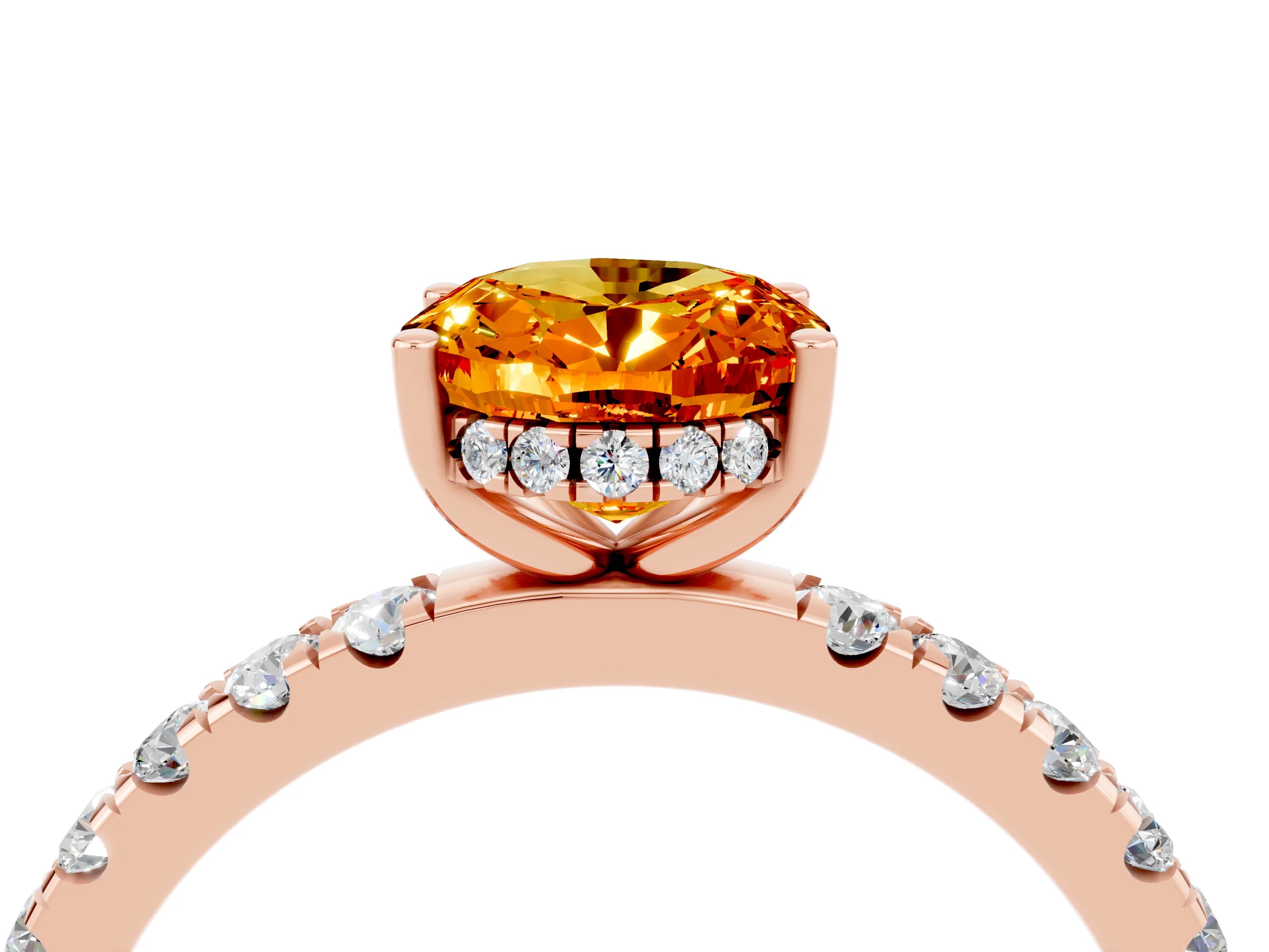 Rose gold Oval Cut Citrine Pave Band Solitaire Ring with Four-Prong Setting_28