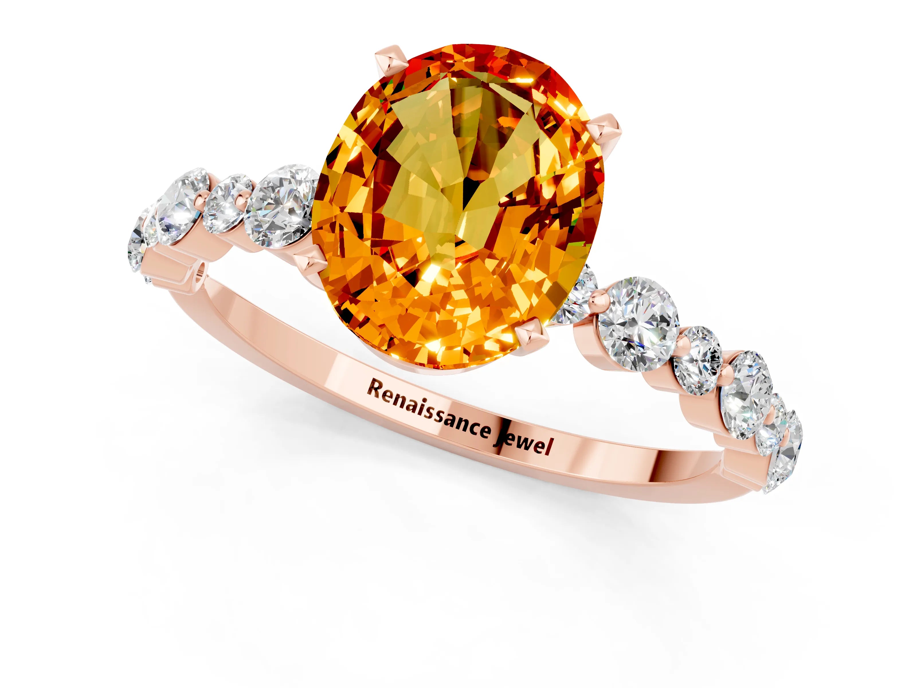 Rose gold Oval Cut Citrine Prong Set Engagement Ring with Pavé Band_1