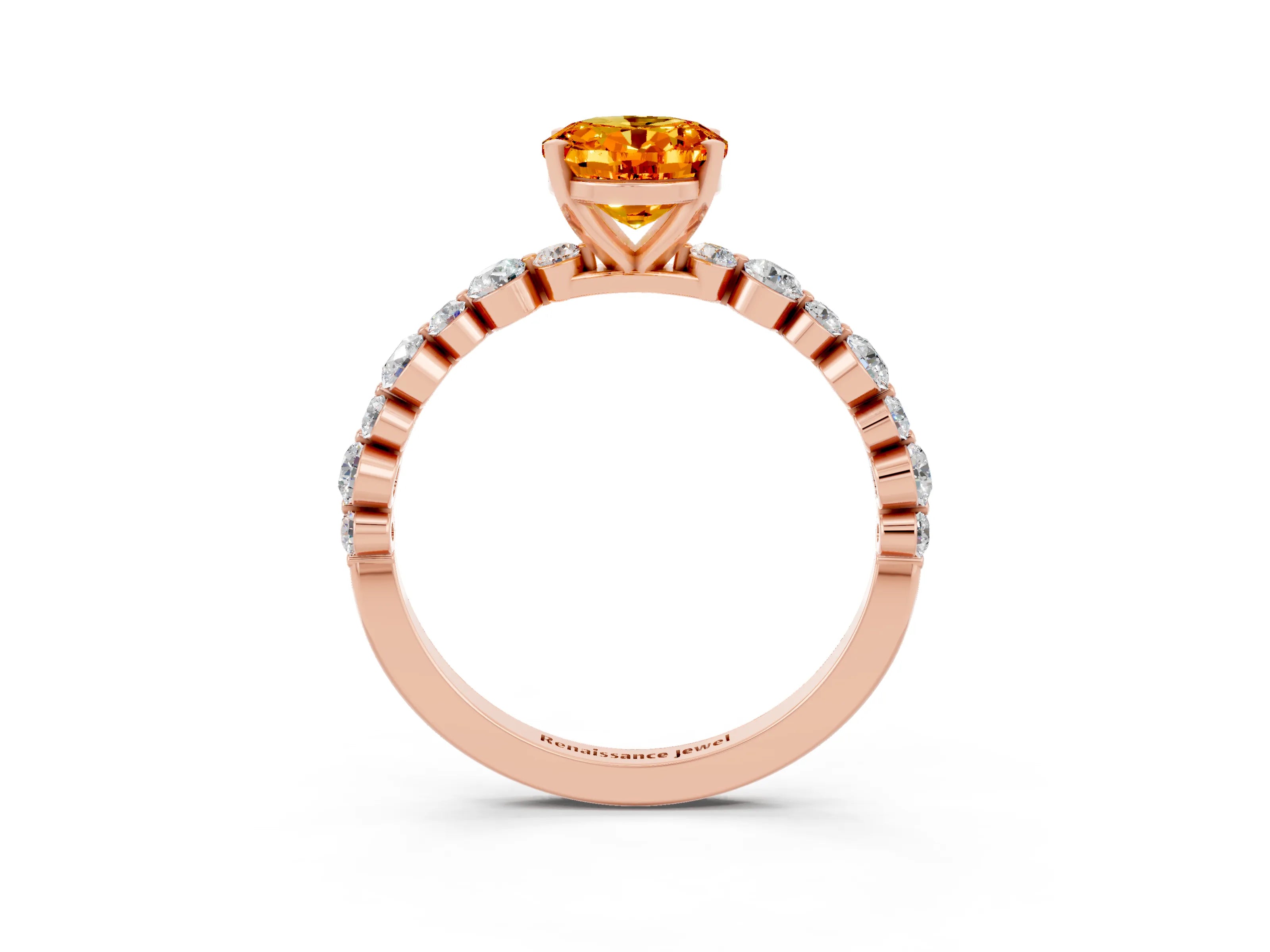 Rose gold Oval Cut Citrine Prong Set Engagement Ring with Pavé Band_3