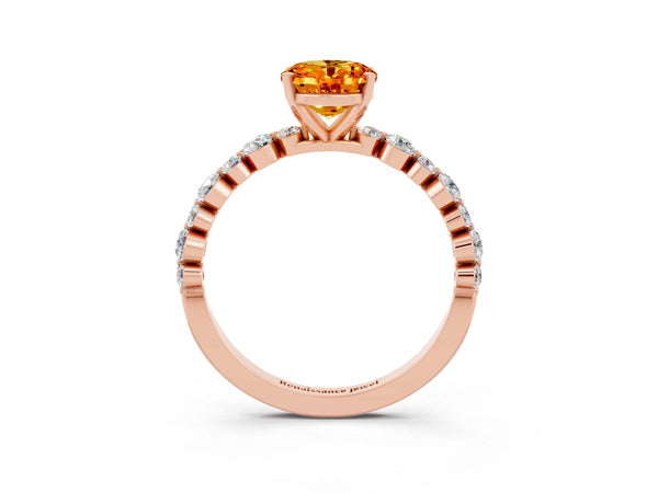 Rose gold Oval Cut Citrine Prong Set Engagement Ring with Pavé Band
