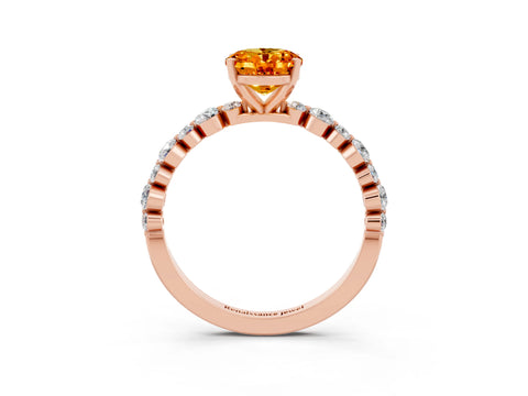 Rose gold Oval Cut Citrine Prong Set Engagement Ring with Pavé Band_3