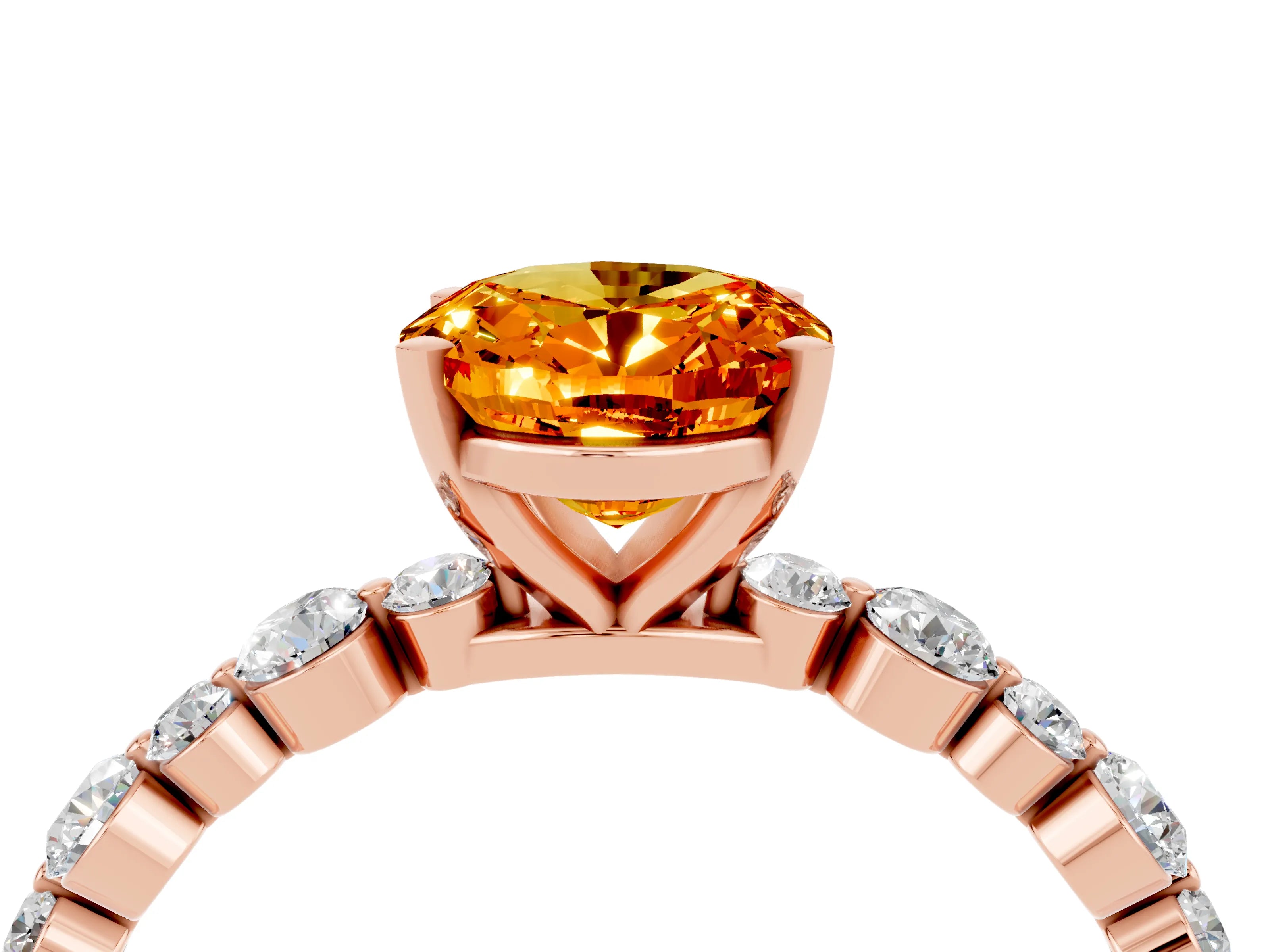 Rose gold Oval Cut Citrine Prong Set Engagement Ring with Pavé Band_4