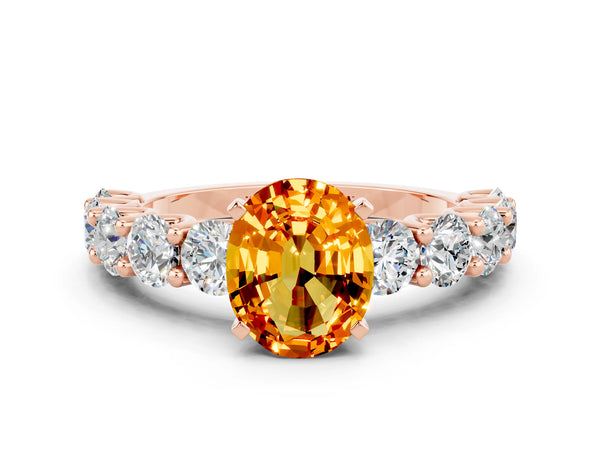 Rose gold Oval Cut Citrine Prong Setting with Side Stones on a Pave Band