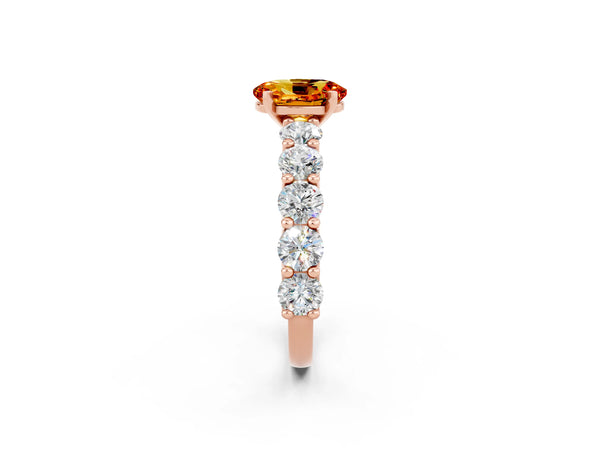 Rose gold Oval Cut Citrine Prong Setting with Side Stones on a Pave Band