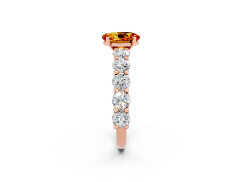 Rose gold Oval Cut Citrine Prong Setting with Side Stones on a Pave Band_2