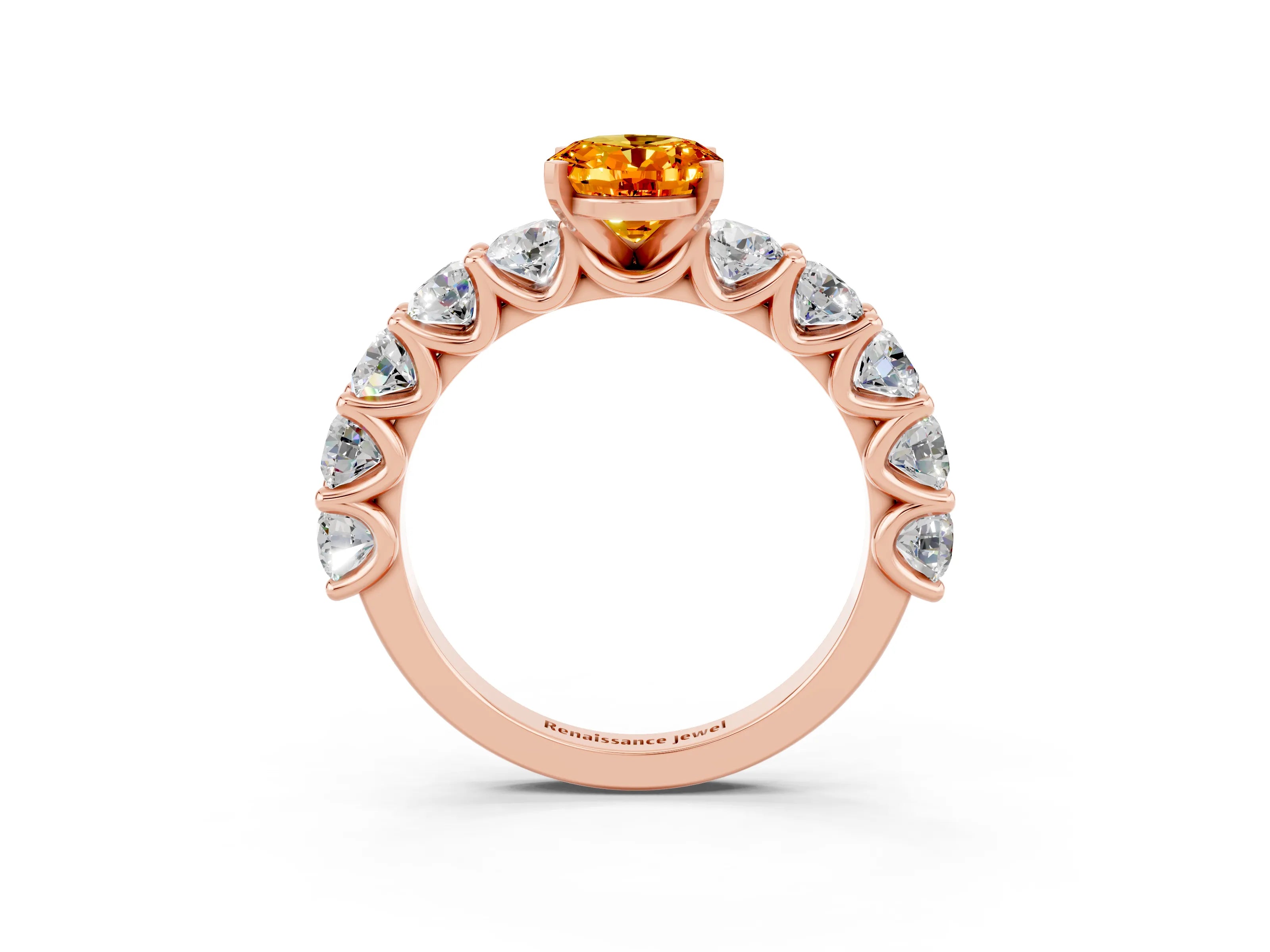 Rose gold Oval Cut Citrine Prong Setting with Side Stones on a Pave Band_3