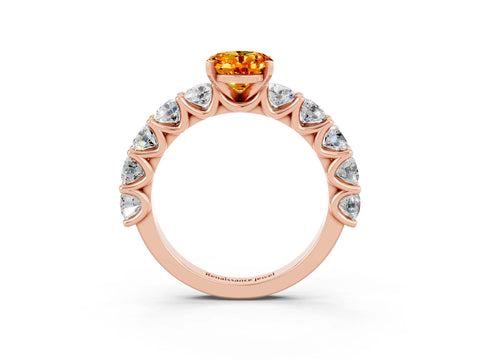 Rose gold Oval Cut Citrine Prong Setting with Side Stones on a Pave Band_3