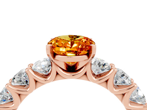 Rose gold Oval Cut Citrine Prong Setting with Side Stones on a Pave Band_4