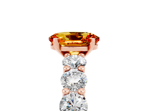 Rose gold Oval Cut Citrine Prong Setting with Side Stones on a Pave Band_5