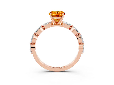 Rose gold Oval Cut Citrine Ring with Marquise Side Stones and Prong Setting_3