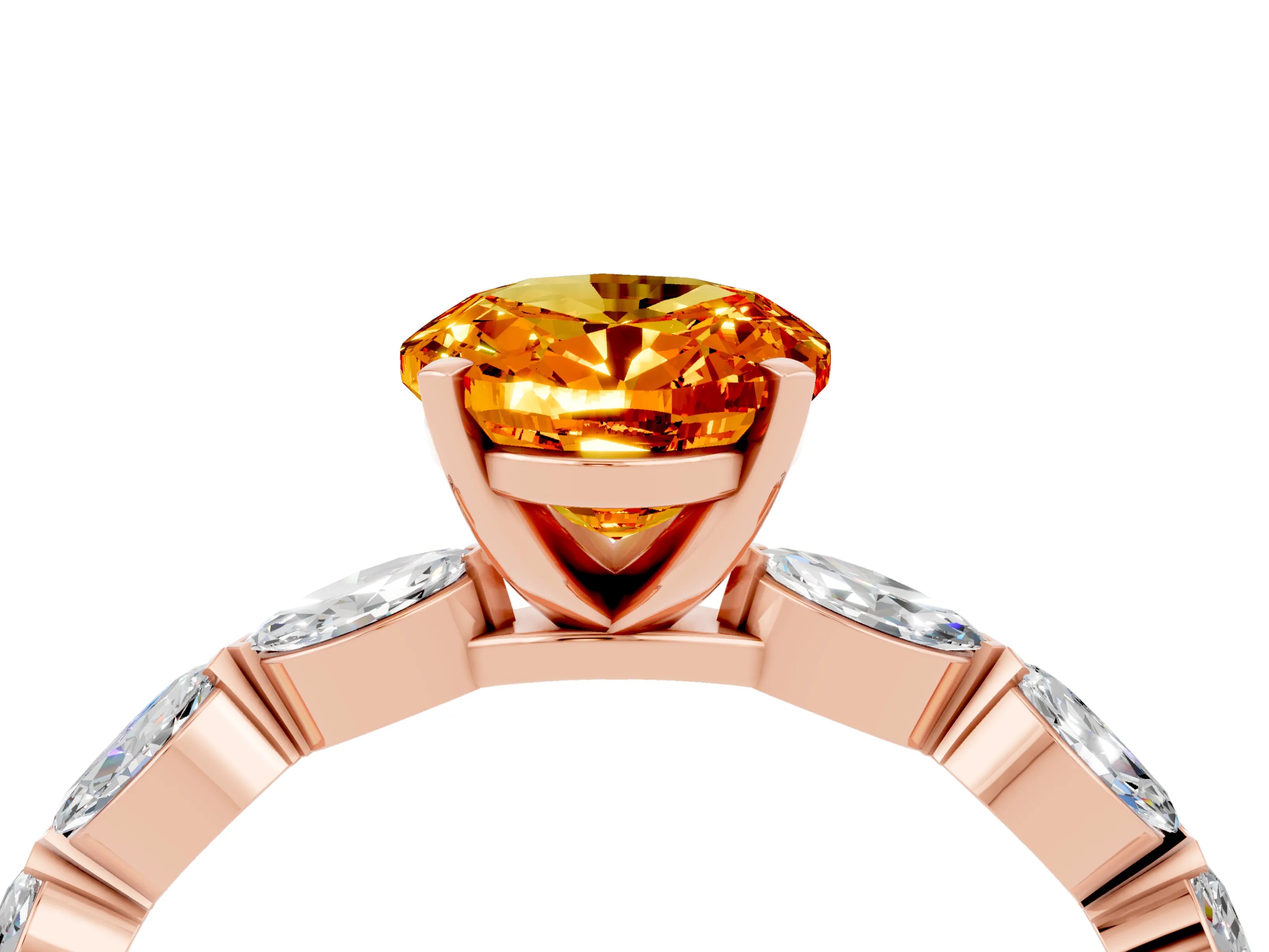 Rose gold Oval Cut Citrine Ring with Marquise Side Stones and Prong Setting_4