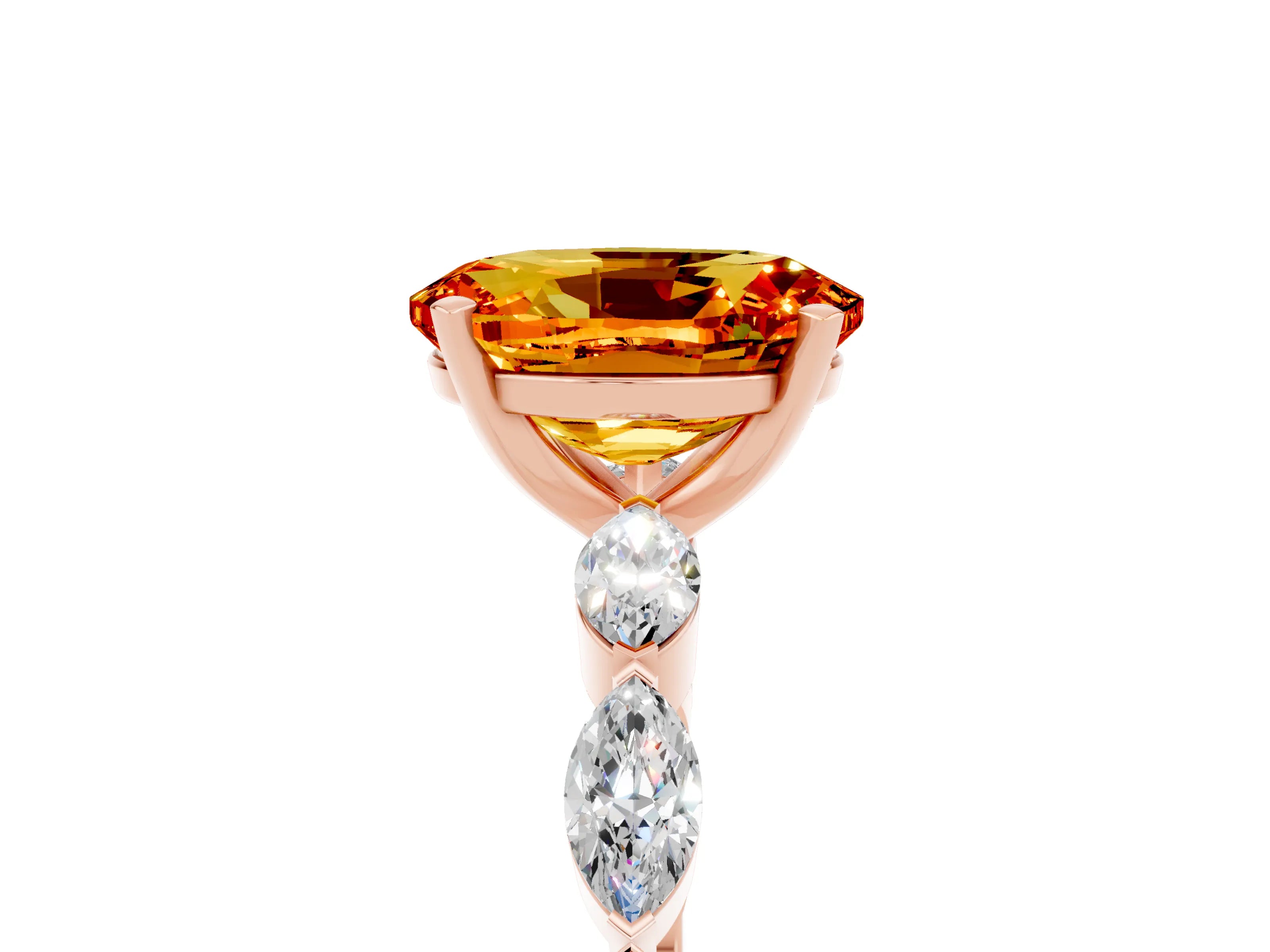 Rose gold Oval Cut Citrine Ring with Marquise Side Stones and Prong Setting_5