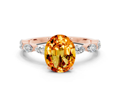 Rose gold Oval Cut Citrine Ring with Marquise Side Stones and Prong Setting
