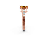 Rose gold Oval Cut Citrine Ring with Milgrain Pavé Band and Four-Prong Setting_14